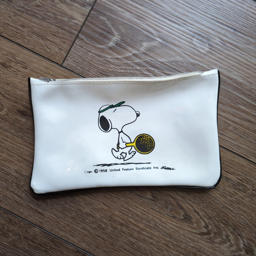 Vtg Peanuts‎ Snoopy Pouch White Tennis Vinyl Zipper Bag Pencil Case Pouch OS - Picture 3 of 8